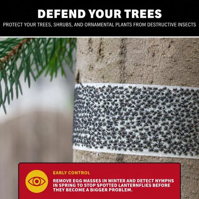 Alt view image 2 of 7 - Tree Shield Lantern Fly & Ant Traps Insect Barrier, 4 Rolls 30ft Each, Outdoor Adhesive Crawling Insect Trap to Protect Trees, Fruit & Plants, Pest Control Lawn & Garden