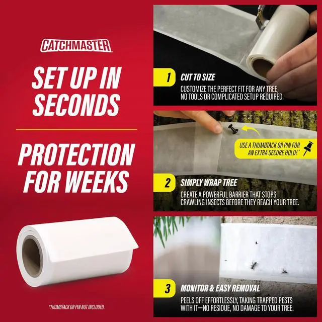Alt view image 4 of 7 - Tree Shield Lantern Fly & Ant Traps Insect Barrier, 4 Rolls 30ft Each, Outdoor Adhesive Crawling Insect Trap to Protect Trees, Fruit & Plants, Pest Control Lawn & Garden
