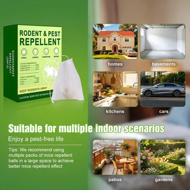 Alt view image 7 of 7 - 20 PCS Mouse Repellent Balls, Peppermint Oil Pest Control Repeller for Rodent Rat Roach Ant Squirrel Indoor & Outdoor, Natural Mice Deterrent Pet & Family Safe Alternative to Traps Mothballs & Poison
