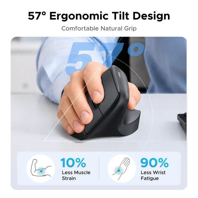Alt view image 7 of 7 - Vertical Mouse, Wireless Bluetooth Ergonomic Mouse, Dual-Mode (BT 5.4 & USB 2.4G), Quiet Clicks, 4 Adjustable DPI (1000/1600/2000/4000), Compatible with Windows/Mac/Linux/Android/ChromeOS