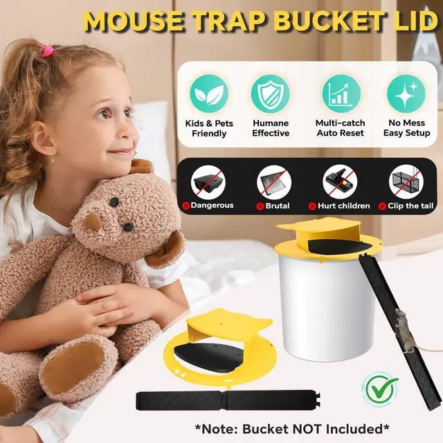 Alt view image 2 of 7 - Mouse Trap Bucket Lid, 5 Gallon Bucket Lid Mouse Rat Trap, Multi-Catch, Auto Reset, Reusable Mice Trap Lid for Indoor Outdoor Use