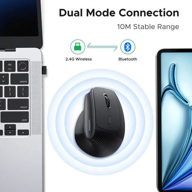 Alt view image 2 of 7 - Vertical Mouse, Wireless Bluetooth Ergonomic Mouse, Dual-Mode (BT 5.4 & USB 2.4G), Quiet Clicks, 4 Adjustable DPI (1000/1600/2000/4000), Compatible with Windows/Mac/Linux/Android/ChromeOS