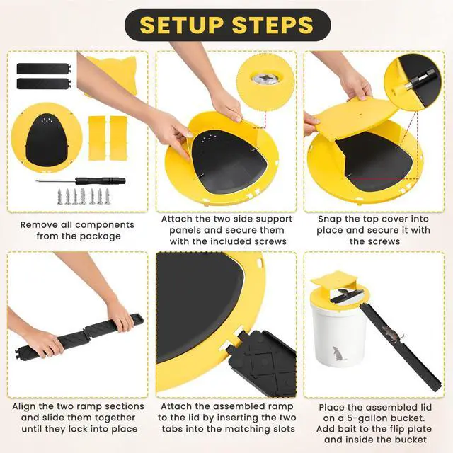 Alt view image 7 of 7 - Mouse Trap Bucket Lid, 5 Gallon Bucket Lid Mouse Rat Trap, Multi-Catch, Auto Reset, Reusable Mice Trap Lid for Indoor Outdoor Use