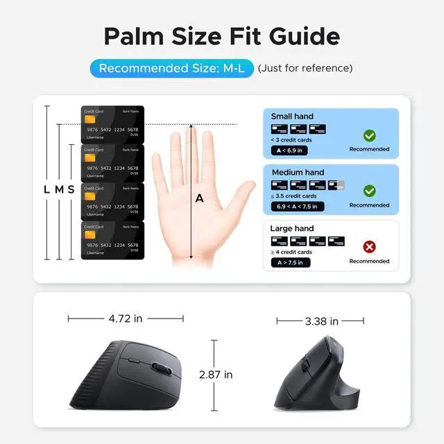 Alt view image 4 of 7 - Vertical Mouse, Wireless Bluetooth Ergonomic Mouse, Dual-Mode (BT 5.4 & USB 2.4G), Quiet Clicks, 4 Adjustable DPI (1000/1600/2000/4000), Compatible with Windows/Mac/Linux/Android/ChromeOS