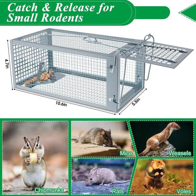 Alt view image 4 of 7 - 2 Packs Humane Rat Mouse Trap Outdoor Live Animal Cage Indoor & Outdoor