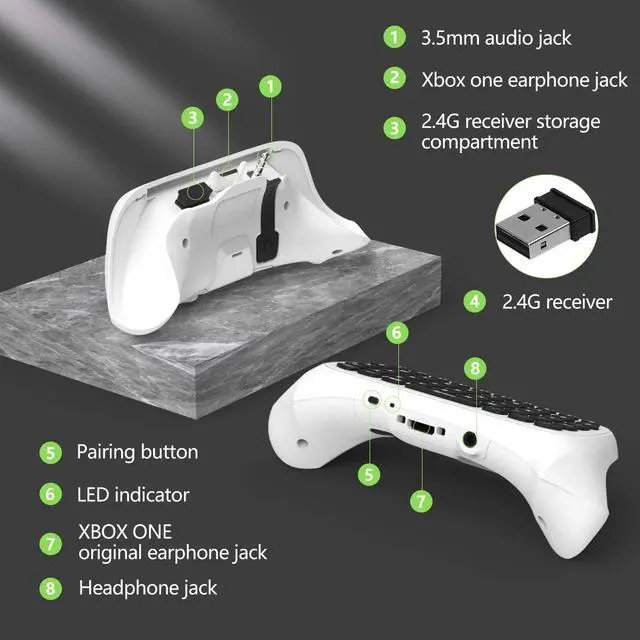Alt view image 6 of 7 - Green Backlight Keyboard for Xbox Gaming Controller, White
