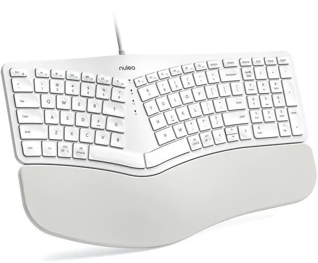 Main image of Wired Ergonomic Keyboard, Split Keyboard with Cushioned Wrist Rest, Adjustable Tilt Legs, Plug and Play, USB Corded, Compatible with Windows/Mac-White
