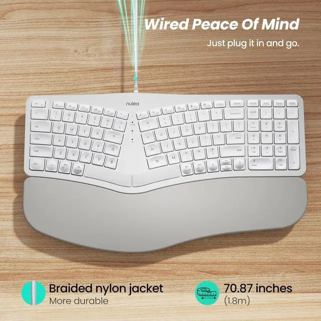 Alt view image 3 of 6 - Wired Ergonomic Keyboard, Split Keyboard with Cushioned Wrist Rest, Adjustable Tilt Legs, Plug and Play, USB Corded, Compatible with Windows/Mac-White