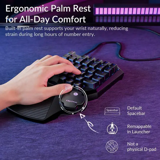 Alt view image 3 of 7 - Wired One-Handed Gaming Keypad, Rapid Trigger Hall Effect Magnetic Switches, 35 Programmable Keys, Per-Key RGB Lighting, Web-Based Configurator, Compatible with Windows & macOS