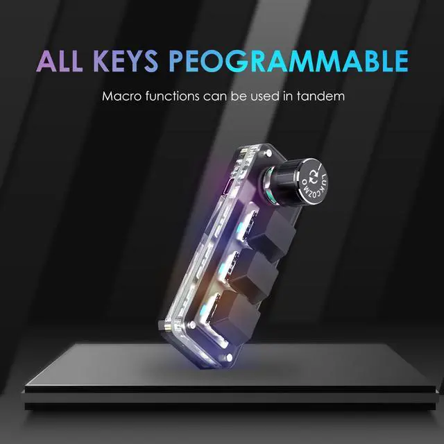 Alt view image 2 of 7 - Macro Pad Macropad Macro Programmable Keypad Customized 3-Key Mini Mechanical Gaming Keyboard, One Handed Keyboard RGB LED Backlit OSU Multifunctional Macropad wtih Knob Type C 1m Cable Black