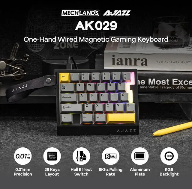 Alt view image 2 of 7 - One Handed Gaming Keyboard, 8Khz Polling, 29 Keys Rapid Fast Wired Keyboard, SOCD & DKS, Magnetic Switch, Adjustable Actuation, RGB Backlits, Aluminum Plate (Black)