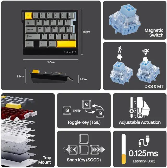 Alt view image 3 of 7 - One Handed Gaming Keyboard, 8Khz Polling, 29 Keys Rapid Fast Wired Keyboard, SOCD & DKS, Magnetic Switch, Adjustable Actuation, RGB Backlits, Aluminum Plate (Black)