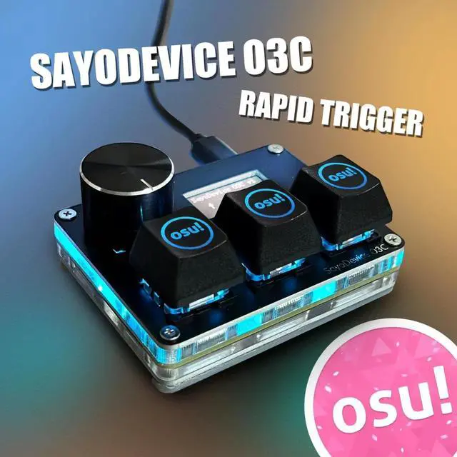 Alt view image 2 of 6 - SayoDevice O3C OSU Keyboard Rapid Trigger Hall Switches Magnetic Linear Switches Keyboard with Knob and Screen,Copy Paste,Shotcut,Macro Hotswap Mini Keypad. (with OSU keycaps-Black)