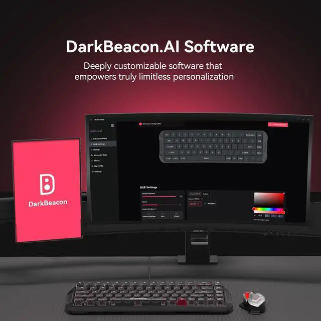 Alt view image 5 of 7 - HE Gaming Keyboard 65%, Hall Effect Magnetic Switch, AI-Powered Software, Wired Mechanical Keyboard with 0.01mm Fast Trigger, Adjustable Actuation, 8000Hz, Hot-Swap, RGB Backlit