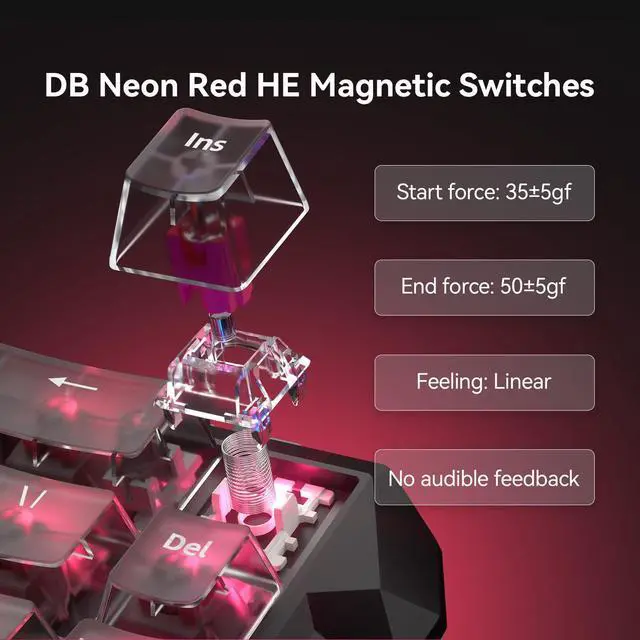 Alt view image 3 of 7 - HE Gaming Keyboard 65%, Hall Effect Magnetic Switch, AI-Powered Software, Wired Mechanical Keyboard with 0.01mm Fast Trigger, Adjustable Actuation, 8000Hz, Hot-Swap, RGB Backlit