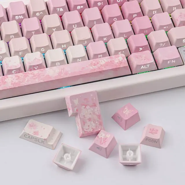 Alt view image 4 of 7 - Keycaps Cherry Blossom Tie-Dye Keycap Set-Custom PBT Pink Keycaps