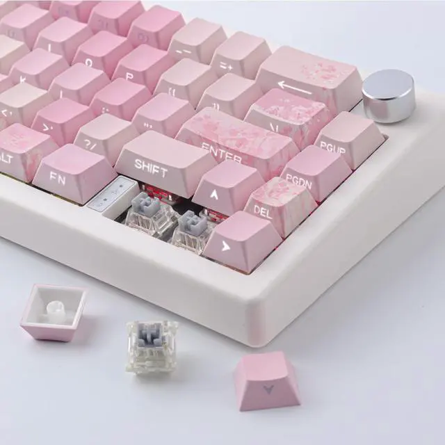 Alt view image 5 of 7 - Keycaps Cherry Blossom Tie-Dye Keycap Set-Custom PBT Pink Keycaps