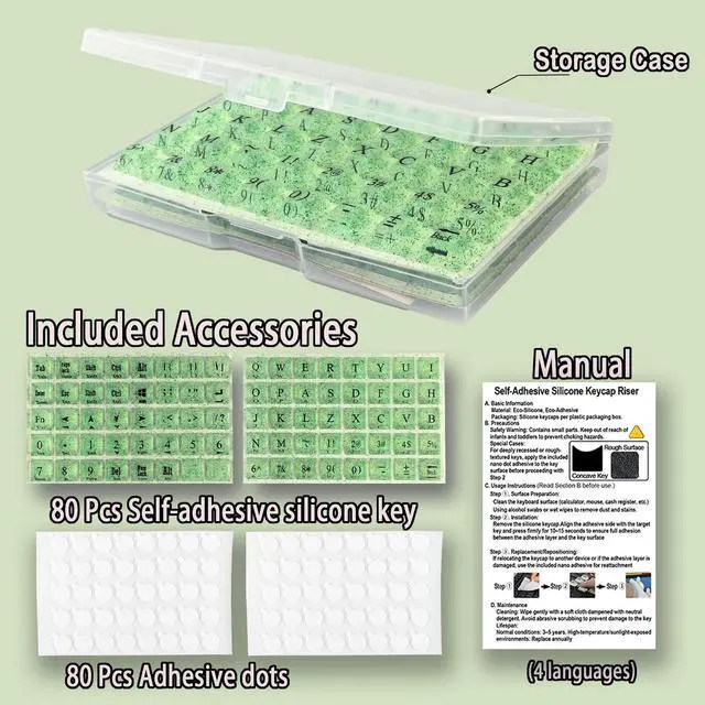 Alt view image 3 of 6 - Adhesive PC Keyboard Keys for Long Nails Typing and Gaming, Anti-Damage Symbolic and Alphanumeric Keys for Nail-Art (Sparkly Green)