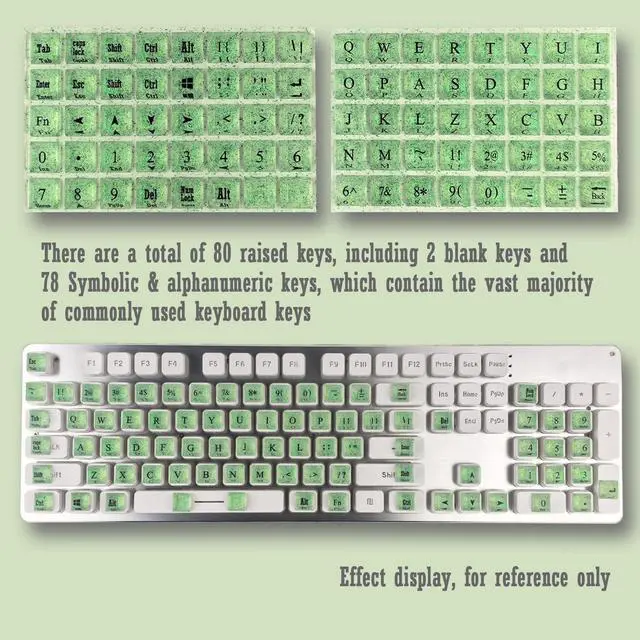 Alt view image 2 of 6 - Adhesive PC Keyboard Keys for Long Nails Typing and Gaming, Anti-Damage Symbolic and Alphanumeric Keys for Nail-Art (Sparkly Green)
