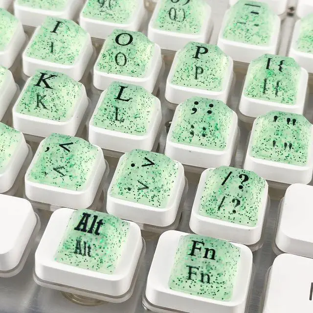 Alt view image 6 of 6 - Adhesive PC Keyboard Keys for Long Nails Typing and Gaming, Anti-Damage Symbolic and Alphanumeric Keys for Nail-Art (Sparkly Green)
