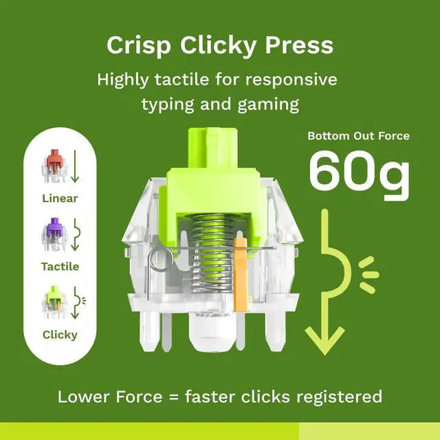 Alt view image 2 of 7 - Gaming - Raptor Clicky Switches for Mechanical Keyboards for Gaming: 36 PCS, 5-pin, Transparent for MAX RGB, Pre-Lubed, Compatible with MX Keycaps, Premium Click Bar for Thocky Sound