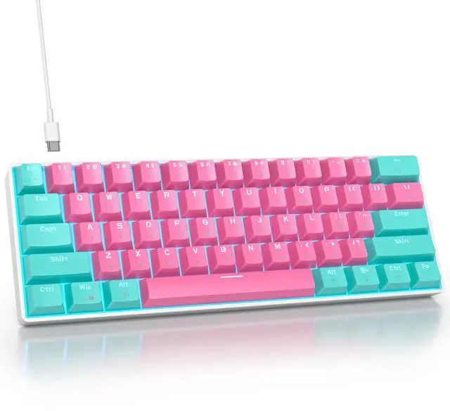 Main image of Percent Gaming Keyboard Mechanical with Linear Red Switch, 61-Keys Pink Mini Gaming Keyboard LED Light Backlit PBT Keycaps for Laptop, Desktop, PC Gamers (61Miami)