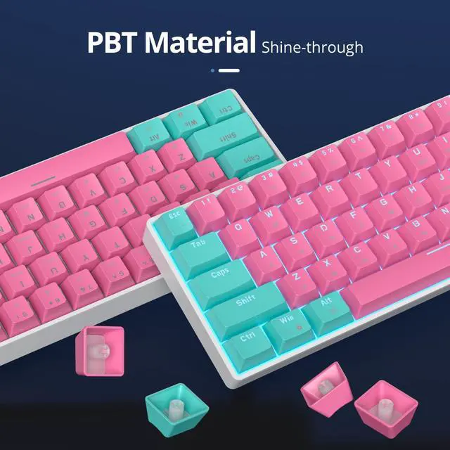 Alt view image 2 of 6 - Percent Gaming Keyboard Mechanical with Linear Red Switch, 61-Keys Pink Mini Gaming Keyboard LED Light Backlit PBT Keycaps for Laptop, Desktop, PC Gamers (61Miami)