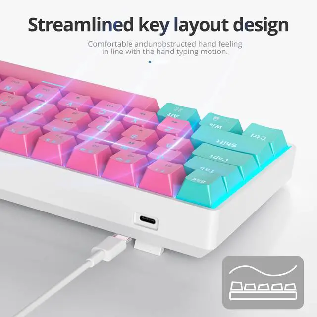 Alt view image 4 of 6 - Percent Gaming Keyboard Mechanical with Linear Red Switch, 61-Keys Pink Mini Gaming Keyboard LED Light Backlit PBT Keycaps for Laptop, Desktop, PC Gamers (61Miami)