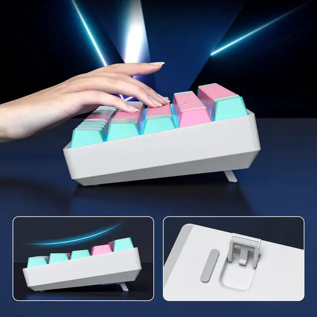 Alt view image 6 of 6 - Percent Gaming Keyboard Mechanical with Linear Red Switch, 61-Keys Pink Mini Gaming Keyboard LED Light Backlit PBT Keycaps for Laptop, Desktop, PC Gamers (61Miami)