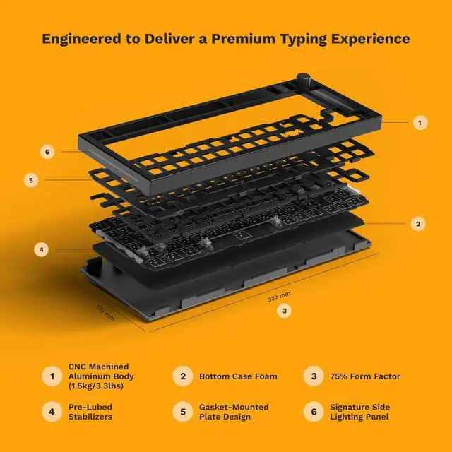 Alt view image 7 of 7 - Gaming GMMK PRO 75% Barebones Black (Frame Only) - Modular Mechanical Gaming Keyboard, TKL Size (75%), 3.3lb Frame, RGB, Fully Customisable, 5-Pin Switch Support