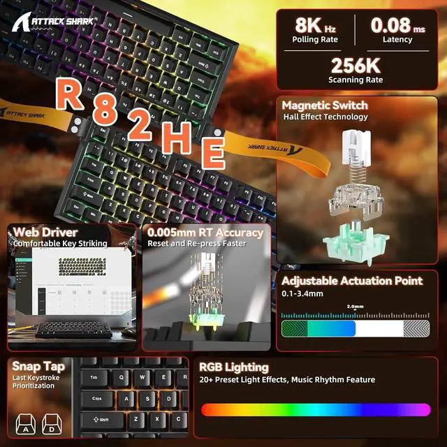 Alt view image 2 of 7 - Rapid Trigger Wired RGB Mechanical Gaming Keyboard-Black