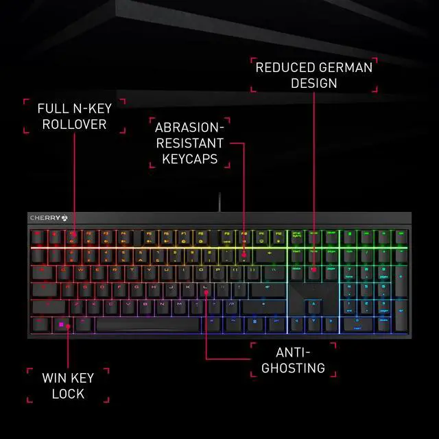 Alt view image 2 of 6 - Wired Mechanical Gaming Keyboard with RGB-Lighting, Designed in Germany, Full Key Rollover, Anti Ghosting, Cherry MX2A Blue Switches, White