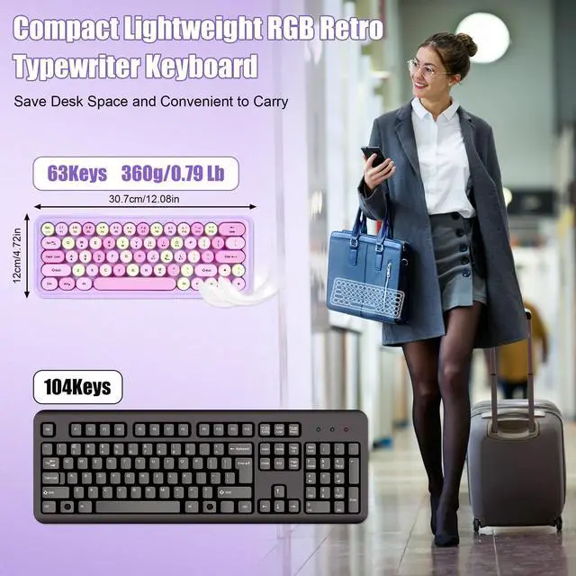 Alt view image 3 of 7 - Wired RGB Creamy Typewriter Keyboard. 65 Percent Retro LED Membrance Gaming Keyboard. Small Ergonomic Optical Teclado with ABS Backlit Unreplaceable Round Keycaps. for Laptop and Office PC. (Green)