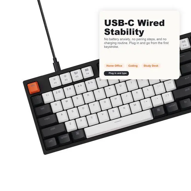 Alt view image 5 of 7 - Wired Mechanical Keyboard, TKL 87-Key Tenkeyless Gaming Keyboard for Mac Windows, Hot-Swappable Gateron G Pro Red Switches, White Backlit, USB-C, Double-Shot ABS Keycaps