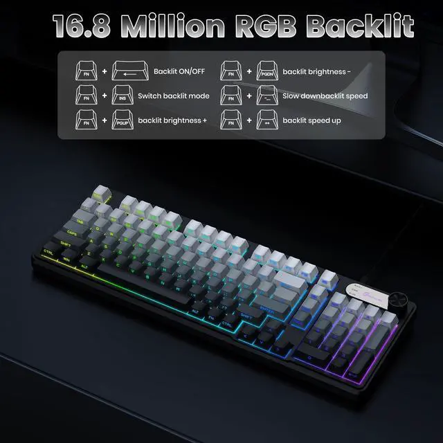 Alt view image 3 of 7 - Gaming Keyboard, 99 Keys Silent Wired Keyboard with Number Pad & Knob, RGB Backlit, Side Printed PBT Keycaps, Anti-ghosting, Water Repellent Computer Keyboards for PC Mac Laptop Gamer