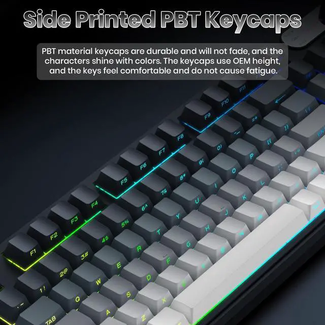 Alt view image 6 of 7 - Gaming Keyboard, 99 Keys Silent Wired Keyboard with Number Pad & Knob, RGB Backlit, Side Printed PBT Keycaps, Anti-ghosting, Water Repellent Computer Keyboards for PC Mac Laptop Gamer