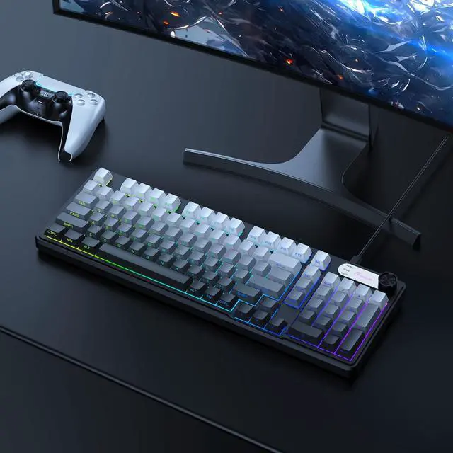 Alt view image 7 of 7 - Gaming Keyboard, 99 Keys Silent Wired Keyboard with Number Pad & Knob, RGB Backlit, Side Printed PBT Keycaps, Anti-ghosting, Water Repellent Computer Keyboards for PC Mac Laptop Gamer