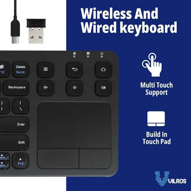 Alt view image 2 of 7 - Wireless & Wired Touch Keyboard with Built-in Touchpad- USB Wired + 2.4G Wireless Keyboard Compatible with Raspberry Pi