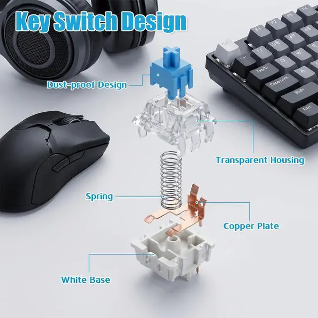 Alt view image 4 of 7 - Blue Mechanical Keyboard Switches, 3-Pin Pre-Lubricated Clicky Key Switches for Gaming Keyboards, DIY 3D Prints & Fidget Clicker, with Switch Puller and Cleaning Brush