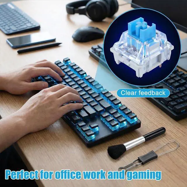 Alt view image 7 of 7 - Blue Mechanical Keyboard Switches, 3-Pin Pre-Lubricated Clicky Key Switches for Gaming Keyboards, DIY 3D Prints & Fidget Clicker, with Switch Puller and Cleaning Brush