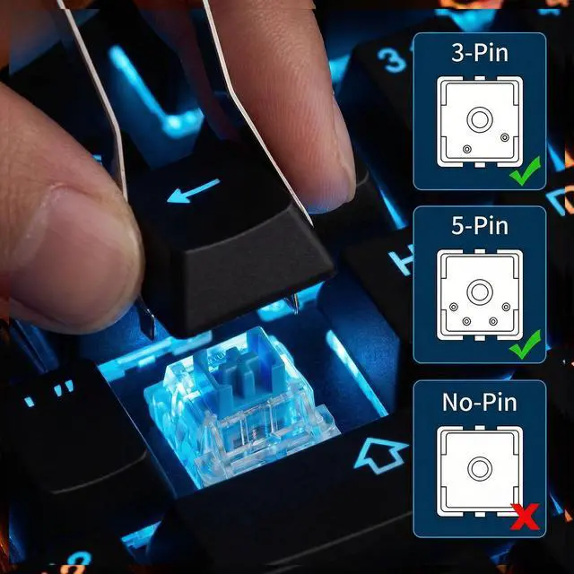 Alt view image 6 of 7 - Blue Mechanical Keyboard Switches, 3-Pin Pre-Lubricated Clicky Key Switches for Gaming Keyboards, DIY 3D Prints & Fidget Clicker, with Switch Puller and Cleaning Brush