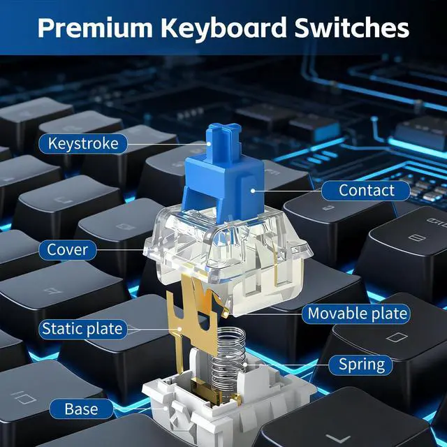 Alt view image 3 of 7 - Keyboard Switches, 3 Pin Dustproof Mechanical Keyboard Switches, Clicky, Accurate Typing, Keyboard Clicker for Gaming, Typing, DIY Custom Keyboards & Clickers for 3D Prints (Blue)