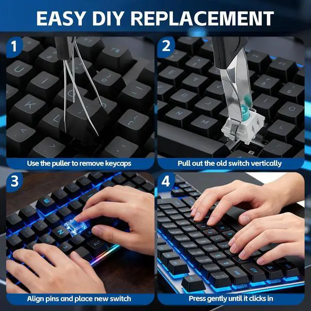 Alt view image 7 of 7 - Keyboard Switches, 3 Pin Dustproof Mechanical Keyboard Switches, Clicky, Accurate Typing, Keyboard Clicker for Gaming, Typing, DIY Custom Keyboards & Clickers for 3D Prints (Blue)