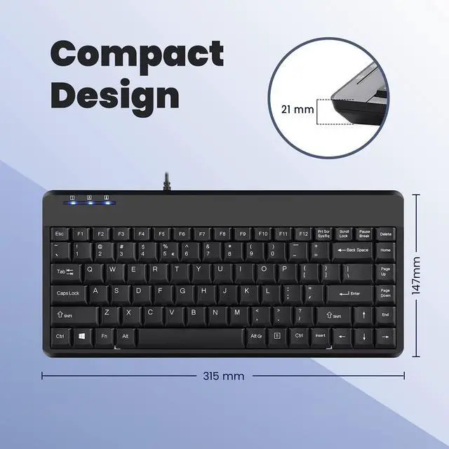 Alt view image 3 of 7 - Wired USB Mini Keyboard, Black, US English Layout