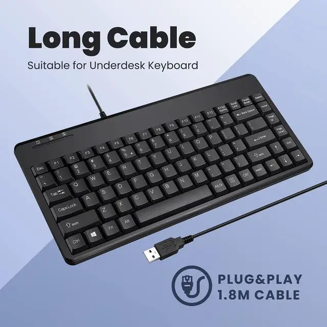 Alt view image 5 of 7 - Wired USB Mini Keyboard, Black, US English Layout
