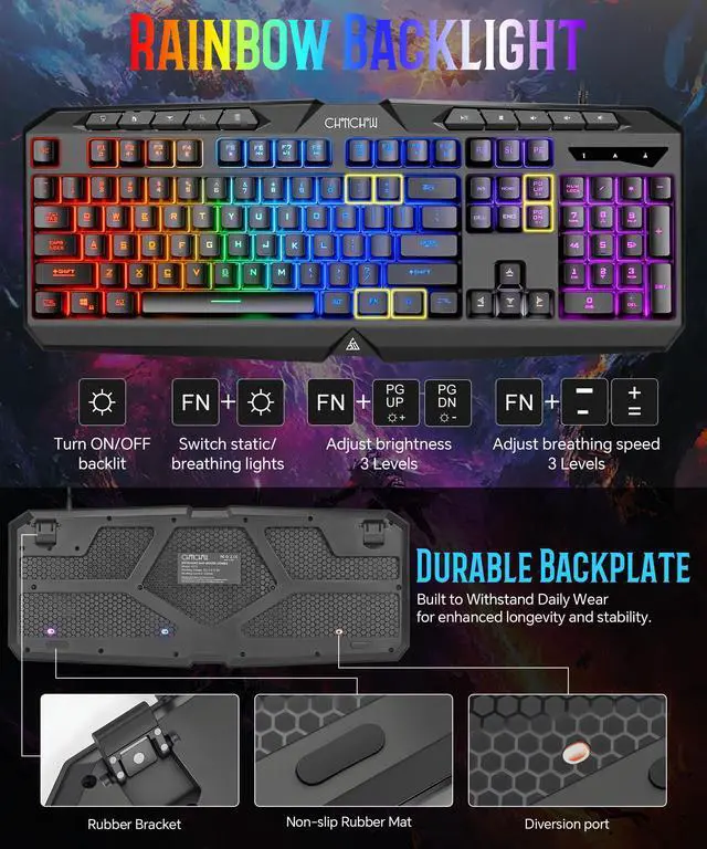 Alt view image 2 of 7 - Light Up Gaming Keyboard Wired for PC PS5 Computer, USB Plug & Play, Quiet