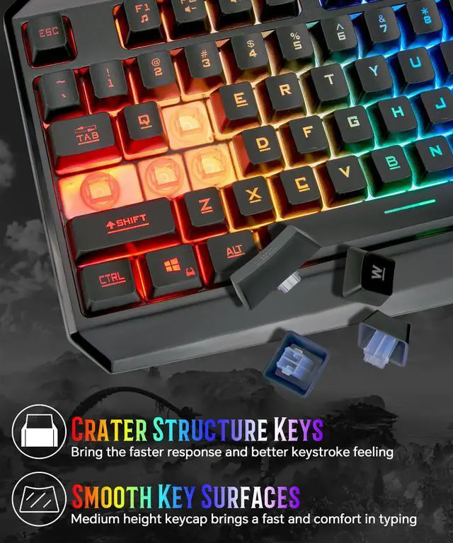 Alt view image 6 of 7 - Light Up Gaming Keyboard Wired for PC PS5 Computer, USB Plug & Play, Quiet