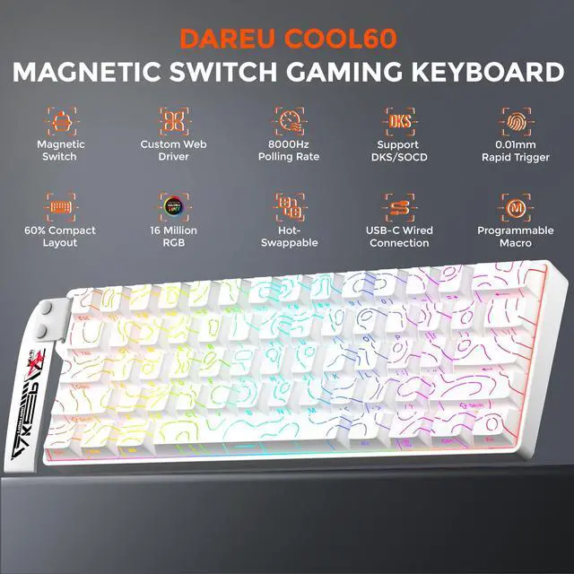 Alt view image 2 of 7 - Hall Effect Gaming Keyboard with Magnetic Switch, SOCD, 0.01mm Actuation Adjustable Rapid Trigger,8000 Hz Polling, Topographic PBT Keycaps, Hot-swap, RGB Backlit