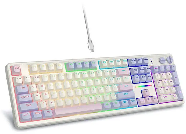 Main image of Creamy Mechanical Keyboard Wired, Gasket Structure with Sound Dampening Foam, Led Backlit, Hot Swappable, Pre-lubed Linear Switches, Full Size Custom Gaming Keyboard for PC/Mac, White Pink