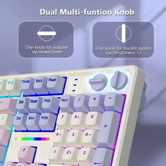 Alt view image 5 of 7 - Creamy Mechanical Keyboard Wired, Gasket Structure with Sound Dampening Foam, Led Backlit, Hot Swappable, Pre-lubed Linear Switches, Full Size Custom Gaming Keyboard for PC/Mac, White Pink